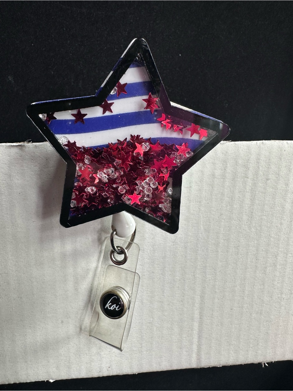 koi Patriotic Star Shaker Retractable Badge Reel Red White Blue